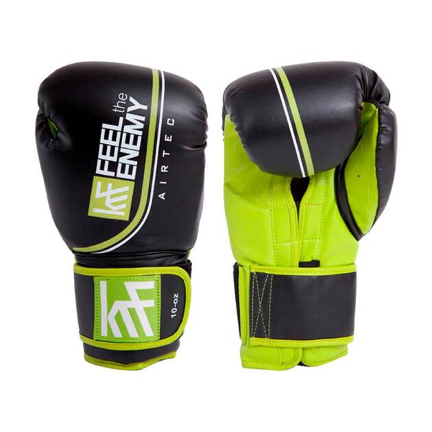 GUANTES AIRTEC DOBLE VELCRO NEGRO-VERDE 10 ONZAS